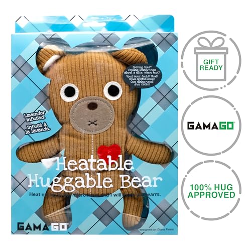 GAMAGO Heatable Huggable Bear 12 Inch - Microwave Heating Pad Plush, Freezable Stuffed Animal, Lavender Scented Warm Cold Pack Gift for Kids and Adult