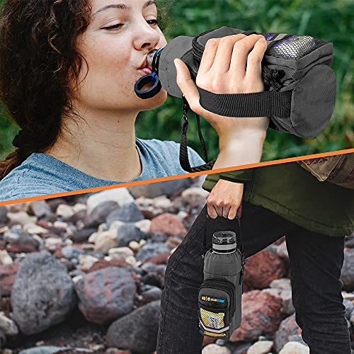 SUN CUBE Insulated Water Bottle Carrier Bag with Strap, Crossbody Sling - color: Gray, size: 40 oz