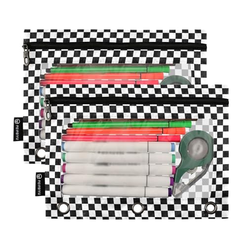Race Checkered Flag Pencil Pouches for 3 Ring Binder 2 Pack - color: Race Checkered Flag
