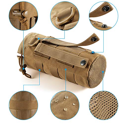 FRTKK Tactical MOLLE Water Bottle Pouch with Drawstring Open Top & Mesh Bottom, Military Water Bottle Holder Bag Sports Travel Hydration Carrier - color: Red-1 pack