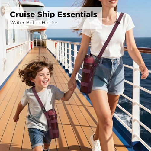 EasyAcc Water Bottle Holder Strap Sling, for Owala FreeSip 24 32 40 oz, Hydro Flask, Cirkul, Yeti, Stanley Flip, Universal Water Bottles, with Carabiner, for Walking Curise Travel (Bottle Excluded) - color: Black Cherry