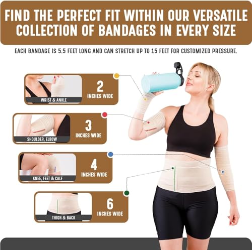 Premium Elastic Bandage Wrap (4” Wide, 2 Pack) - Nexskin Latex Free Athletic/Medical Compression Bandages Hook & Loop Fasteners at Both Ends - Lifetime Washable & Reusable Bandages - size: 2 Pack