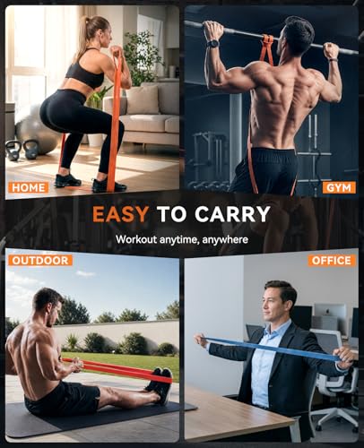 SUNPOW Pull Up Assistance Bands Set of 5 Resistance Heavy Duty Workout Exercise Stretch Fitness Bands Assist Set for Body, Instruction Guide and Carry Bag Included - color: Multicolor（5-145lbs）