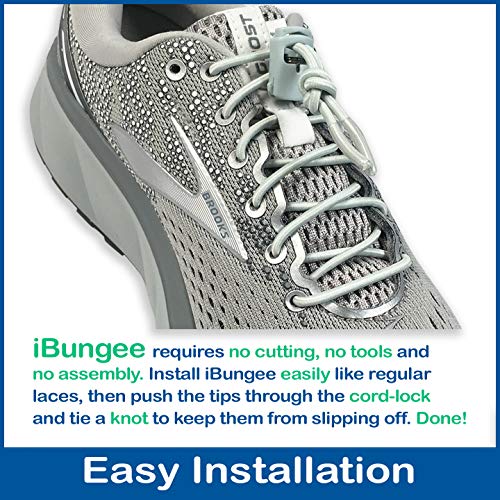 IBUNGEE LACES (Elastic No Tie Shoelaces (Made in the USA) - color: Light Gray, size: 22-inch