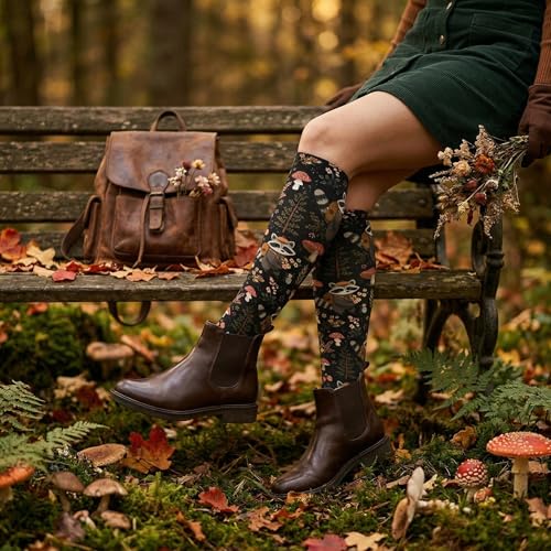 Cute Compression Socks Knee High Support Stockings Women Men - color: Cute Raccoon Mushroom