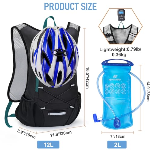 Lightweight Hydration Backpack, Running Backpack with 2L Water Bladder - color: 12L Green