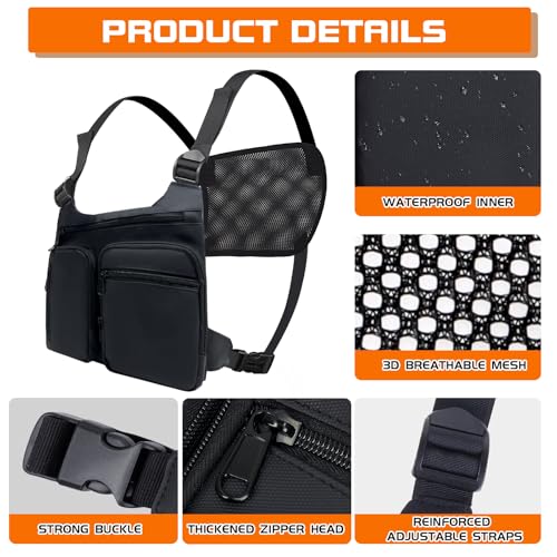 KINGSLONG Running Vest, Chest Bag for Men, Chest Pack, Hiking (C-Black) - color: C-Black