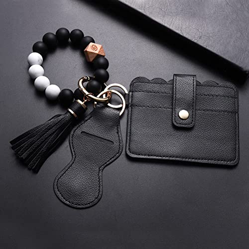 BVGA Wristlet Keychain Bracelet Wallet, Silicone Bead keyring Bangle for Women - color: A:black-white