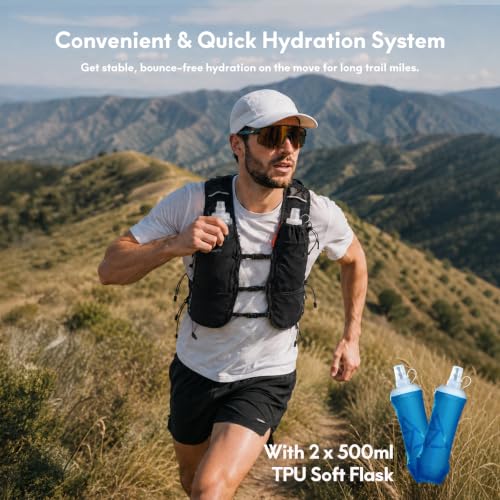 Haimont 8L Trail Running Hydration Vest with Soft Flasks - color: Black, size: Large