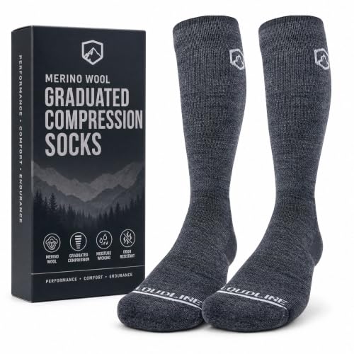 CloudLine - Merino Wool Graduated Compression Socks for Men and Women - Ultralight, Moisture Wicking, Made in USA - 1 Pair - color: Granite, size: Medium
