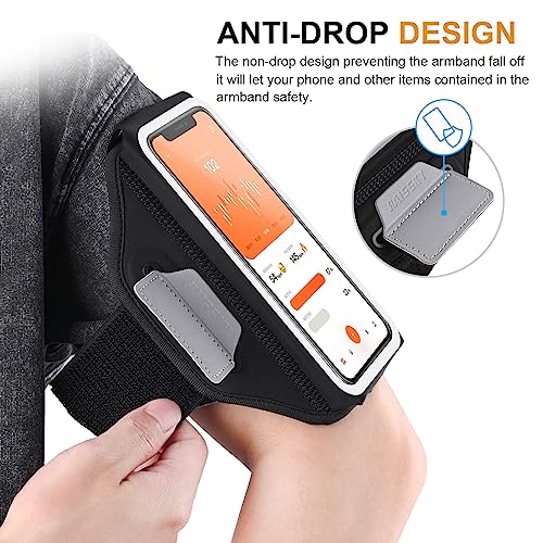 Phone Armband for Running 3D Design Cell Phone Armband with Zipper Pocket for Earbuds Car Keys, Water Resistant Sport Arm Band for iPhone 14 13 12 11 Pro Galaxy S20 S30 Fit Up to 6.9'' with Phone Case
