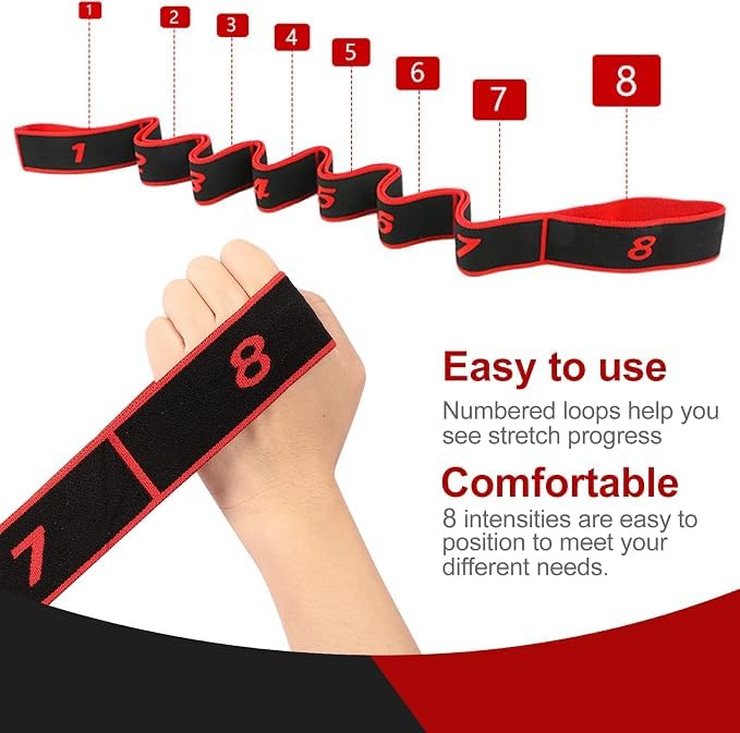 Stretching Strap with Loops for Yoga, Yoga Stretch Strap, Stretch Strap for Physical Therapy, Pilates Stretch Band, 8 Loop Exercise Strap for Flexibility, Hamstring Stretch, Home Workout with Storage Bag