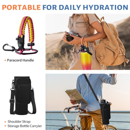 32 oz Travel Coffee Mug & Water Bottle Fits Car Cup Holder Straw Spout Lids - color: Yellow Pink, size: 32 Ounces