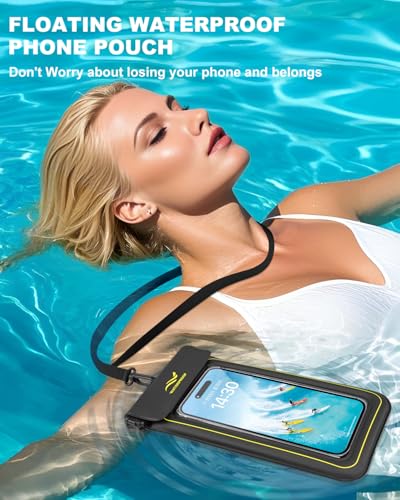 2-in-1 Waterproof Phone Pouch & Phone Armband Floating, Underwater Water Proof Phone Case with Detachable Strap, Waterproof Bags Up to 6.9", Beach Vacation Water Park Essentials Black