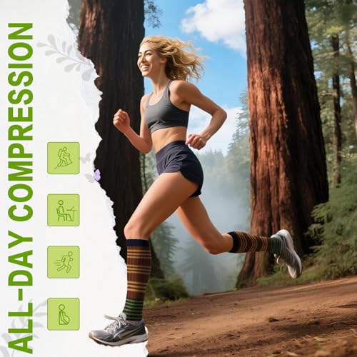 6 Pairs 20-30 mmHg Knee High Compression Socks, Unisex, Running, Travel - color: Color Stripe, size: Small-Medium