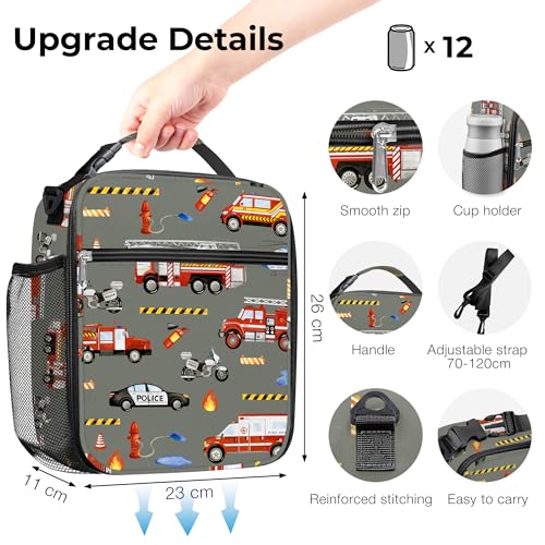Clastyle Car Insulated Kid Lunch Bag for Boy Lunch Box, Red Fire Truck - color: Fire Truck