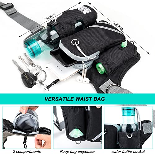 SHINE HAI Retractable Hands Free Dog Leash with Dual Bungees for 2 Dogs, Adjustable Waist Belt Fanny Pack, Reflective Stitching Leash for Running Walking Hiking Jogging Biking Black - color: Blue/Black