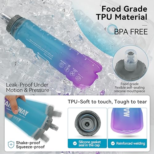 MARCHWAY Soft Flask Collapsible Water Bottle with Wide Mouth, 300ml/500ml - color: Blue Purple, size: 300 ml/10 oz