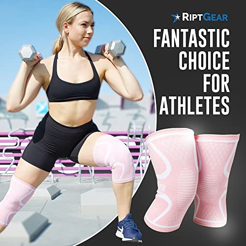 Knee Compression Sleeve | Non-Slip Knee Brace for Running & Weightlifting - color: Pink, size: Medium (Pack of 2)