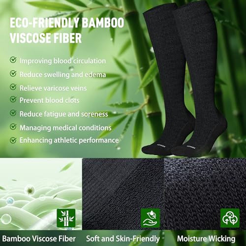 LEVSOX Thicker Bamboo Viscose Compression Socks 20-30 mmHg Cushioned - color: Black, size: Large