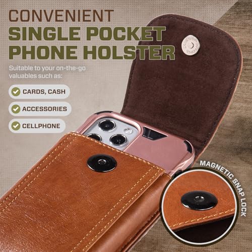 Genuine Leather Phone Holster for Men Belt,Cell Phone Belt Holder Case with Belt Clip Fits for iPhone 17 Pro Max 16 Plus 15 Pro Max 14 Pro Max 13 Pro Max Samsung Galaxy A15 S24 Ultra (Brown) - color: Brown