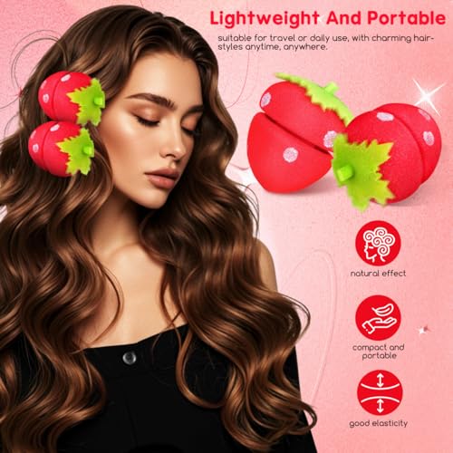 18 pcs Strawberry Sponge Hair Rollers Heatless Curls Overnight Hair Curlers to Sleep in Soft Foam Curlers for Natural Waves Diy Styling Tool