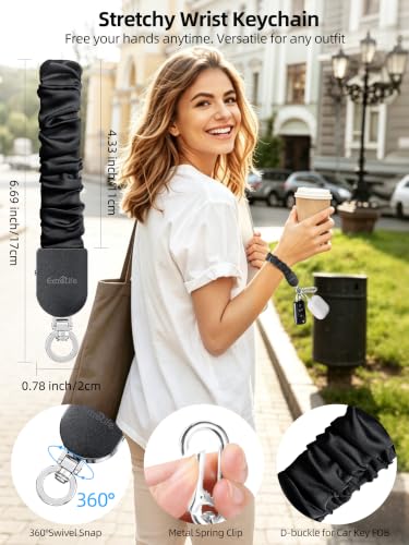 Keychain Wristlet, Works with Apple Find My, Rechargeable - color: Black+Silver