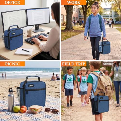 opux Insulated Lunch Box Kids & Adults, Leakproof Soft Cooler Bag, Navy - color: Navy