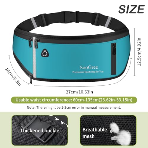 SooGree Fanny Packs for Women Men Slim Running Belt Waist Pack Runners Bag Waterproof Money Belt Phone Holder for Sports Hiking Traveling Walking Reflective Strip Adjustable Strap - color: Blue, size: 1191