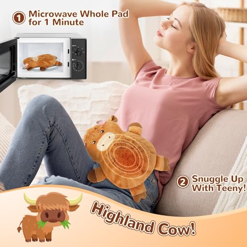 Microwave Heating Pad for Pain Relief, 16" x 12" Microwavable Heating Pads for Cramps, Back Pain, Neck Shoulder, Muscles, Knee, Joints, Natural Heat Pack Moist Heat, Highland Cow Adorned with Flowers - size: Highland Cow-2