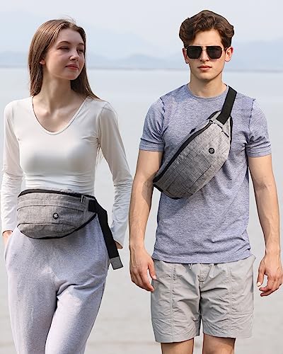 WATERFLY Fanny Pack Waist Bag: Large Crossbody Fannie Bum Belt Bag Hip Phanny Pack for Men Women Outdoor Sport Hiking Traveling Walking - color: Light Gray