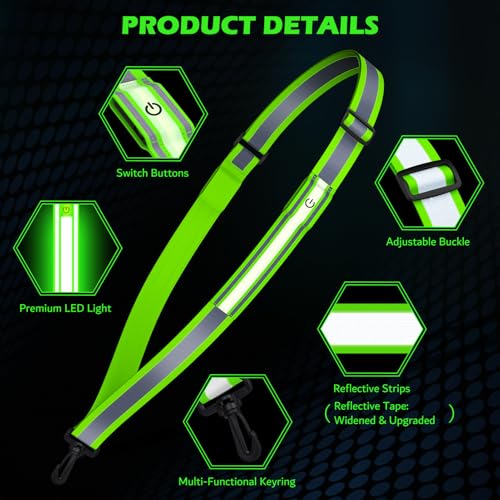 LED Belt Reflective Sash for Walking at Night, High Visibility Reflective Running Gear Night Walking Safety Gear LED Light Up Running Belt Reflective Gear for Runners Walkers Men Women - color: Green
