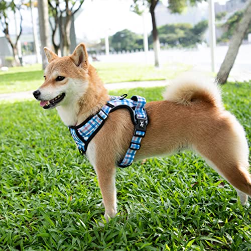 PoyPet Plaid Dog Harness Small, No Pull Vest with Front Clip & Neck Buckle - color: Checkered Blue & Red, size: S