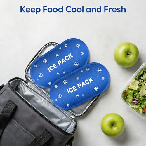 Saugnlsb Reusable Lunch Bag Ice Pack, 8.3“ x 4.1” Freezable Gel Packs for Travel, Medicine, and Food Storage Cooling (2-Pack, Blue)