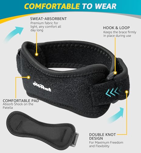 HiRui 2 Pack Patella Tendon Knee Straps - Knee Pain Relief & Patella Stabilizer Brace Support for Jumpers Knee, Running, Hiking, Basketball, Tennis, Soccer, MTB, Squats, Tendonitis, Arthritis (Black) - color: Black