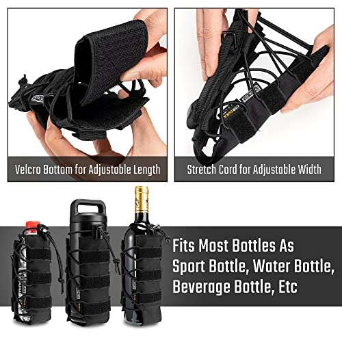 TACTICAL GEEK EXT11 Water Bottle Pouch, Portable Carrier, Drawstring Travel Holder, Adjustable Outdoor Sports Kettle Carrier Holster, Molle Water Bottle Holder (Black) - color: Black