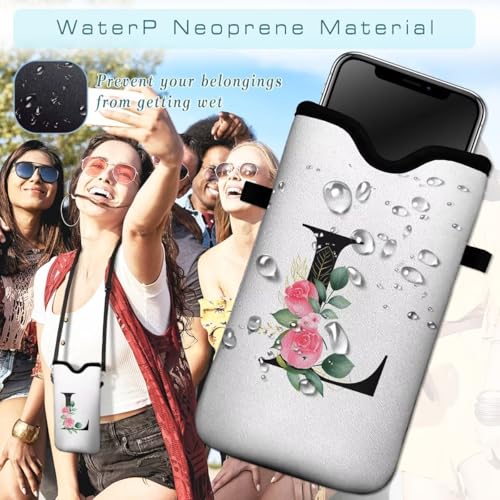 Cell Phone Sleeves Bag Case Crossbody Neoprene Holder Lanyard Phone Pouch for Women Men 7.5 X 4.5 Inches - Letter_L - color: Letter_L