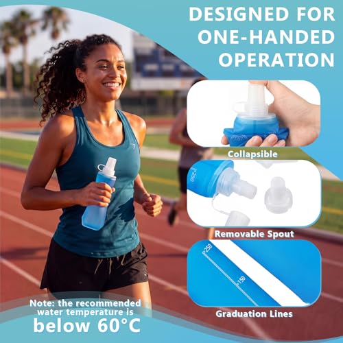 LemonRoad 4 Pcs 250ml Collapsible Soft Water Bottle for Running, TPU