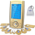 Belifu Dual Channel TENS EMS Unit 24 Modes Muscle Stimulator for Pain Relief Therapy, Electronic Pulse Massager Muscle Massager with 10 Pads, Dust-Proof Drawstring Storage Bag, Fastening Cable Ties - color: Gold