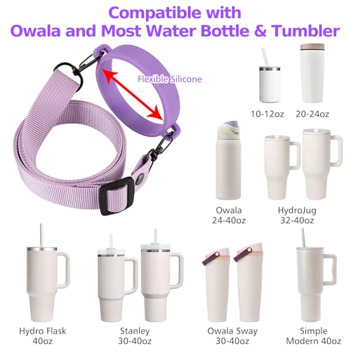 Accmor Water Bottle Strap Compatible with Owala Freesip Sway 30 oz 40 oz and Owala Freesip 24 oz 32 oz 40 oz, Adjustable Portable Water Bottle Handle Strap for Owala - color: purple