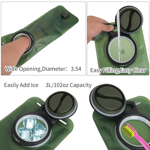 2 Pack Hydration Bladder 2L-3L with Cleaning Brush - Wide Opening, Leak Proof Water Reservoir for Hiking Cycling Running Camping Backpack - BPA Free - color: 3L-Green+blue