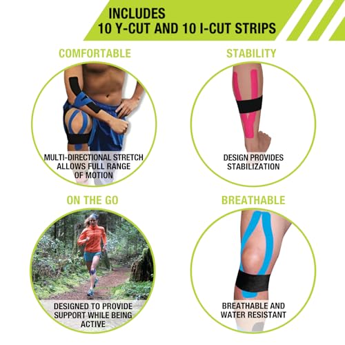 Pro-Tec Athletics Kinesiology Tape, Pre-Cut Strips for Muscle Tightness, Soft Tissue Support, Circulation, Reduced Fatigue - color: Pink