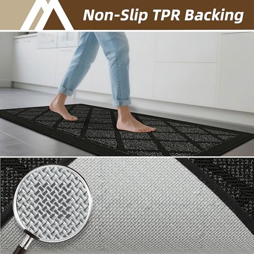 COSY HOMEER Kitchen Rugs, 2 PCS Kitchen Mats Non Slip Washable,Black - color: Black, size: 24"x36" + 24"x60"