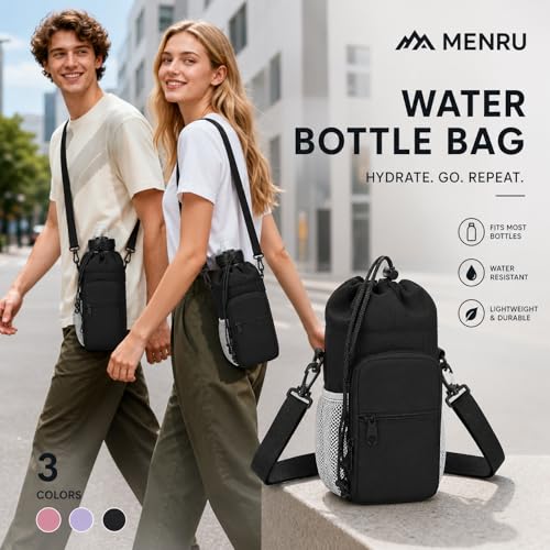 2 Pack Water Bottle Holder Bag with Strap for 30-40 Oz Bottles - color: black and purple