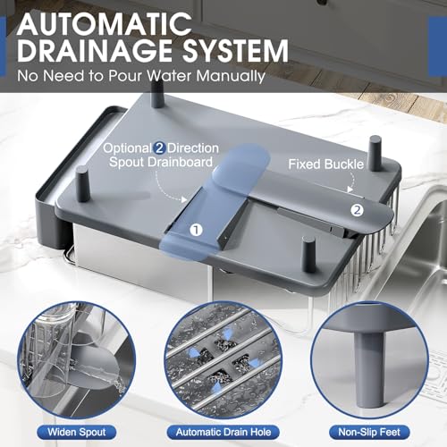 Urackify Stainless Steel Dish Drying Rack for Kitchen Counter, 16.9" x12.4" - color: Gray