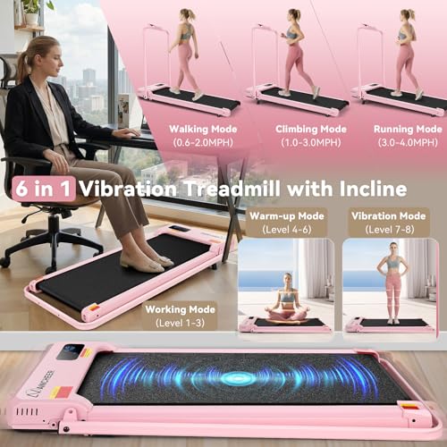 ANCHEER Walking Pad with Incline - Under Desk Treadmill with Handle Bar - color: Pink Rose Gold