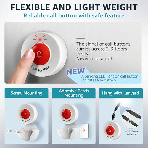 Wireless Caregiver Alert System with 2 Call Buttons and Motion Sensor - size: 1 Motion Sensor +1 Pager + 2 Call Buttons