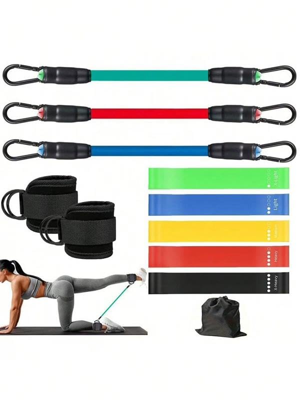 Ankle Resistance Bands with Cuffs - Piece Set for Home & Gym Workouts, 3 Levels Ankle Bands, 5 Mini Resistance Bands, 2 Ankle Straps for Cable Machines Women - color: Black