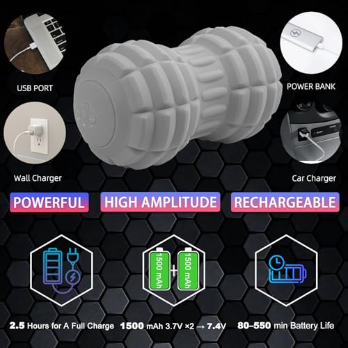 Vibrating Peanut Massage Ball, 4 Levels, Textured Silicone, Gray - color: Grey