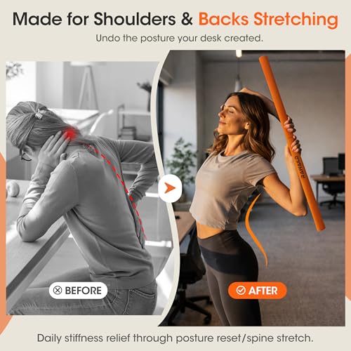 Yoga Stick, Upgraded 5ft Steel Mobility Exercise Bar for Back Stretching - color: 1-Orange